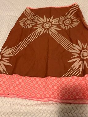 Brown Floral Print Skirt with Pink Hem